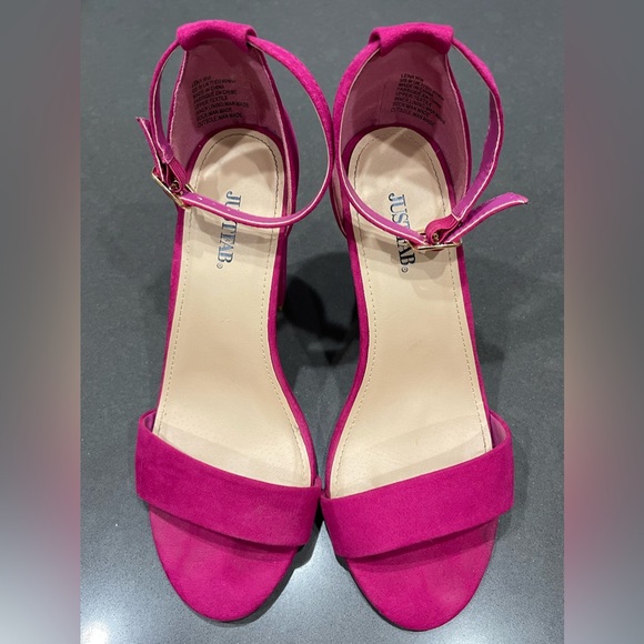 JUST FAB LENA HEELED SANDALS. Raspberry Pink/Suede-Like. Size 9. 4.25” Heel. - Picture 10 of 10